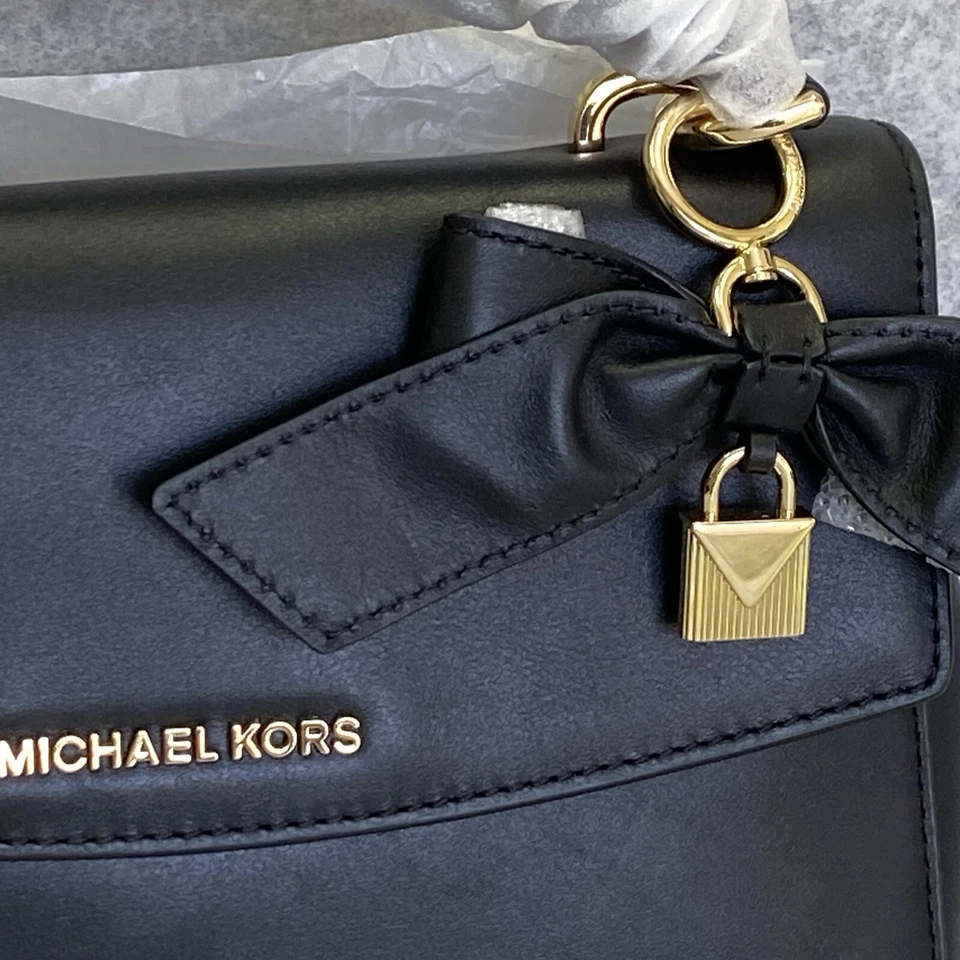 Bolso Bandolera Michael Kors Ava Pequeño Asa Superior Arco NEGRO Bloqueo NUEVO $298 Foto 3 de 4