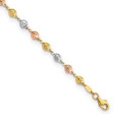 Real 14kt Tri-color Polished Diamond-Cut Hearts 7.5in Chain Bracelet; 7.5 inch