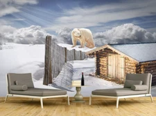 3D Polar Bear Snow ZHUA1926 Wallpaper Wall Murals Removable Self-adhesive Ann 24