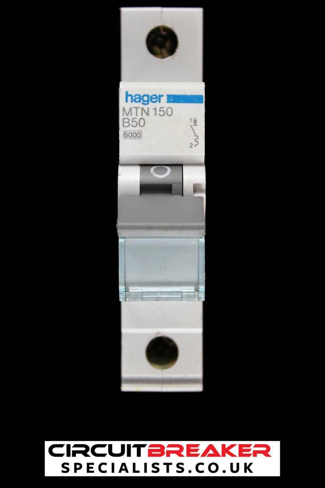 HAGER 50 AMP CURVE B 6kA MCB CIRCUIT BREAKER MTN150 434309