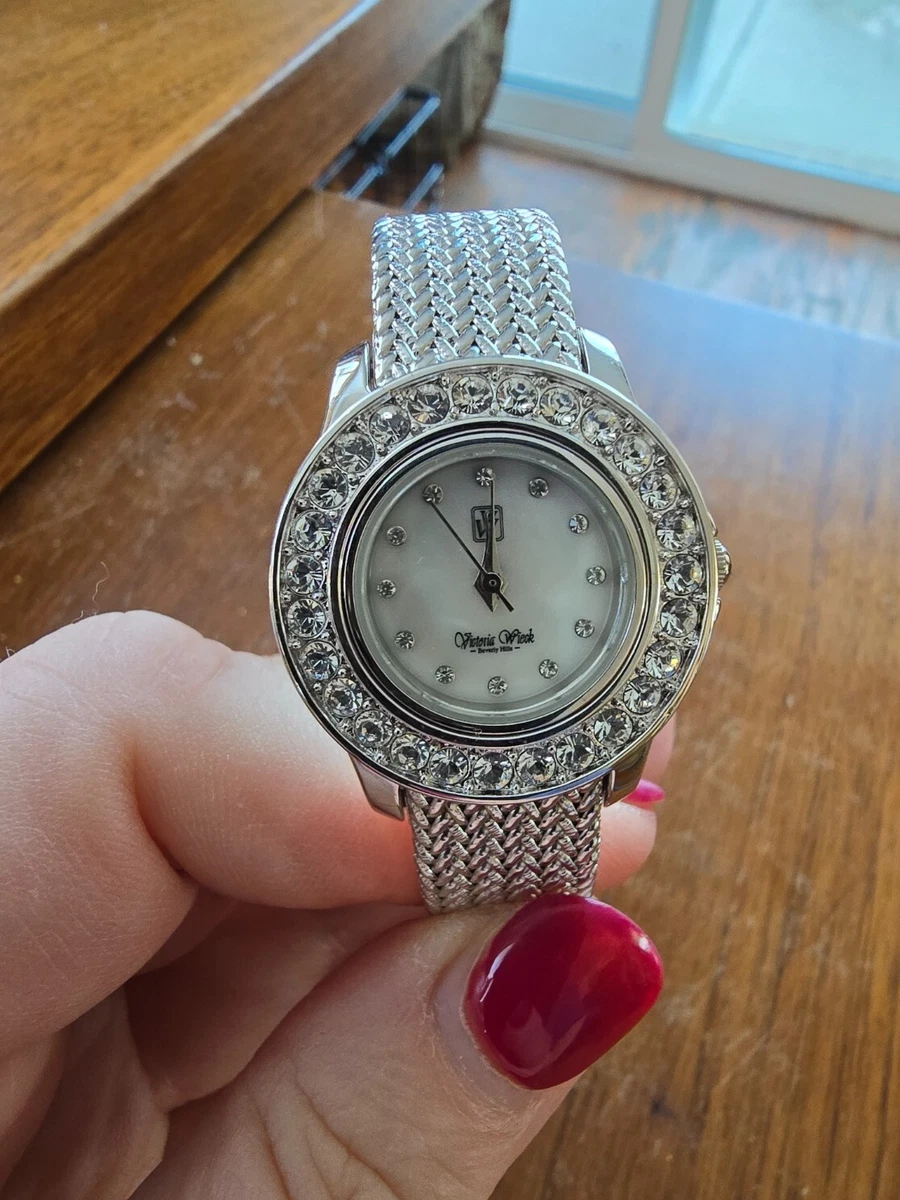 Victoria Wieck Ceramic Crystal Watch White 7-8”L Casual Evening Adjustable Victoria Wieck Pavé Dial Ceramic Link Bracelet Watch B9679  main image 4