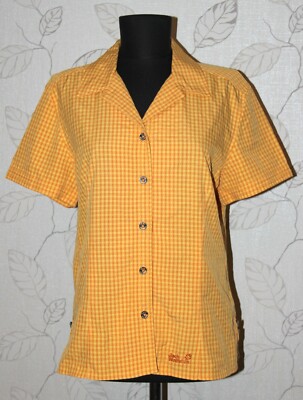 Jack Wolfskin womens active wear TRAVEL orange checks shirt Size EU L / UK 14/16