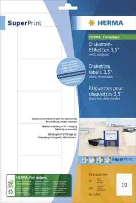 [Ref:4353] HERMA étiquettes disquettes SuperPrint, 70 x 50,8 mm, 250 sur 25F A4