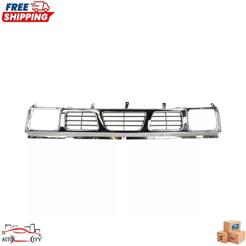 New Front Grille Chrome Shell with Gray Insert For 1993-1997 Nissan Pickup Truck - Изображение 2 из 4