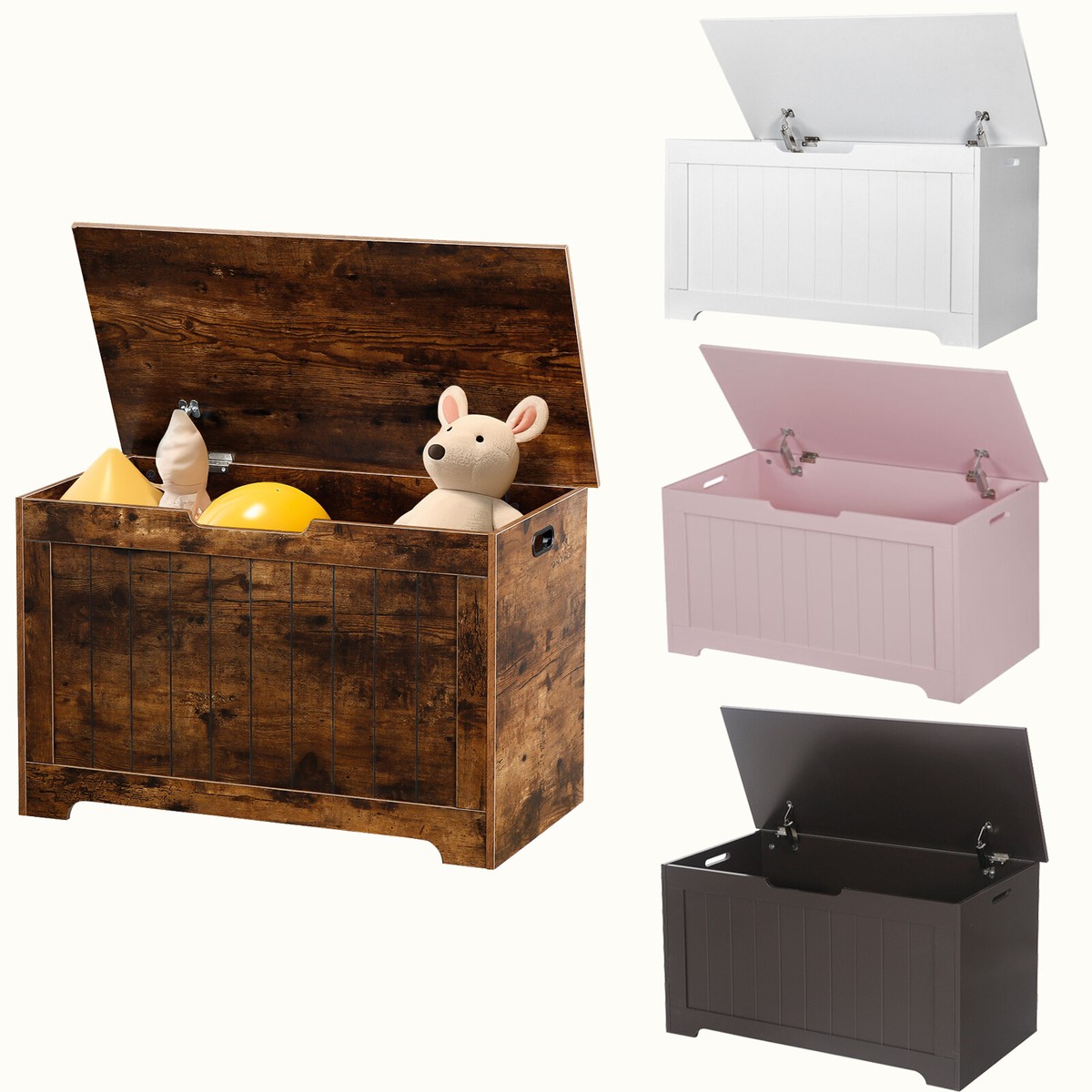 30'' Lift Top Kids Toy Box Wooden Entryway Storage Chest Bench w/2 Safety  Hinge