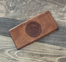 Western Genuine Leather Embossed Eagle Head Checkbook Cover Wallet Brown