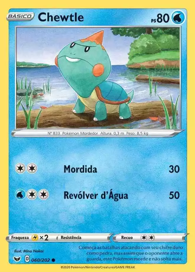 Chewtle 60/202 NM in Portuguese Sword & Shield Pokémon TCG