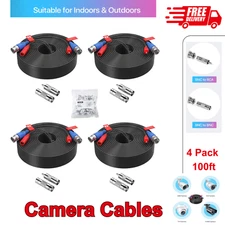4X100ft Cable Para Camaras de Seguridad BNC Video Wire Cord CCTV DVR y 100pcs Ca