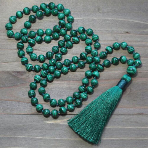 8mm  Malachite 108 Beads Gemstone Tassel Mala Necklace Chakra Religious - Picture 1 of 4