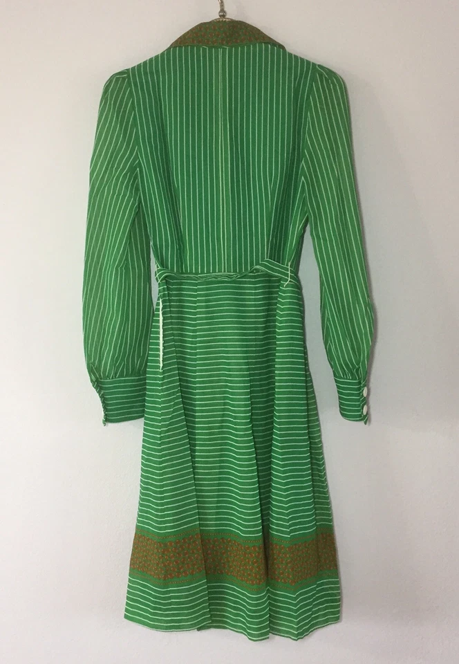 Vestido vintage TOPGEAR 11 manga larga verde cinturón detalle rayas circa años 60 70 Foto 3 de 4