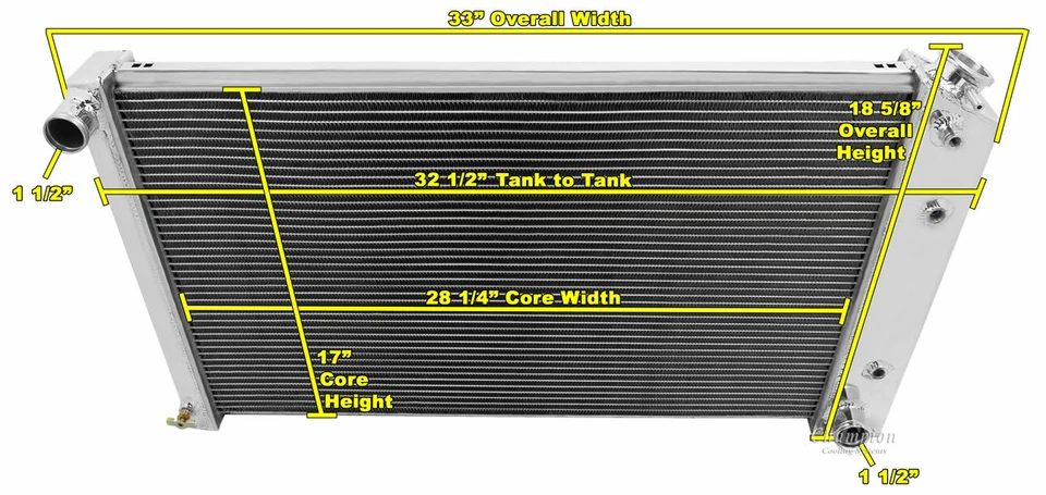 AAR 2 Row 1" Tubes Radiator 17"x28" Core for 1963 - 1970 Buick Wildcat #AE161 — 第 3/4 张图片