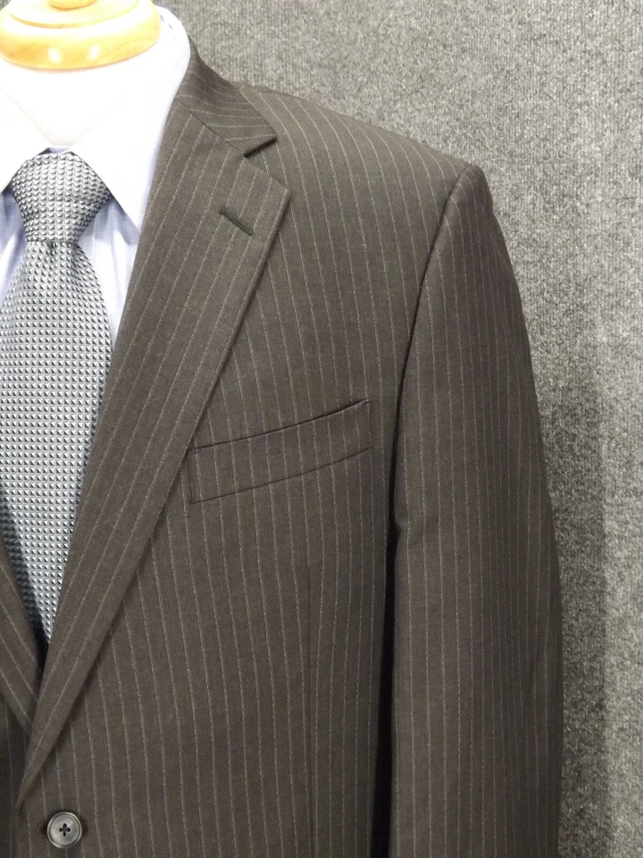 Perry Ellis Portfolio Mens 44R Gray Pinstripe 38x30  Pants Wool 2 Btn Jacket 2pc - Image 2 of 4