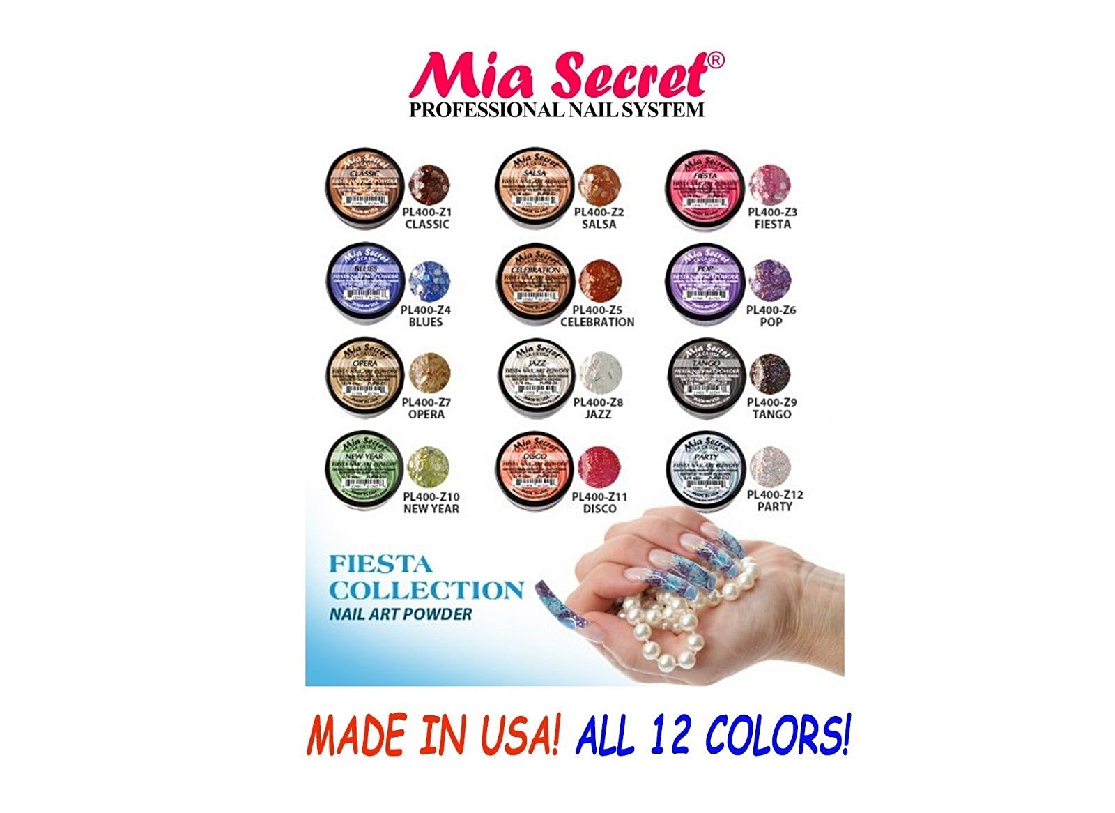 Mia Secret Fiesta Nail Colors - All 12 Colors Fiesta Acrylic Nail Art  Powder | eBay