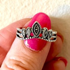 Crown Tiara Shaped Womens Ring Sz 6.75 in Silver Finish Bohemian