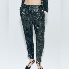 NWT Zara Green Sequin Pants Size M
