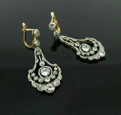 2.10Ct Art Deco Style Lab Created Diamond 14K Two-Tone Gold FN. Dangle Earrings