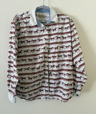 Vintage Wrangler Women's Wild Mustang Horse Shirt Size L-XL Metal Buttons Stripe
