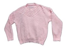 Vintage 80s Pink Knit Sweater Crochet Style Nk Tag Very Nice 