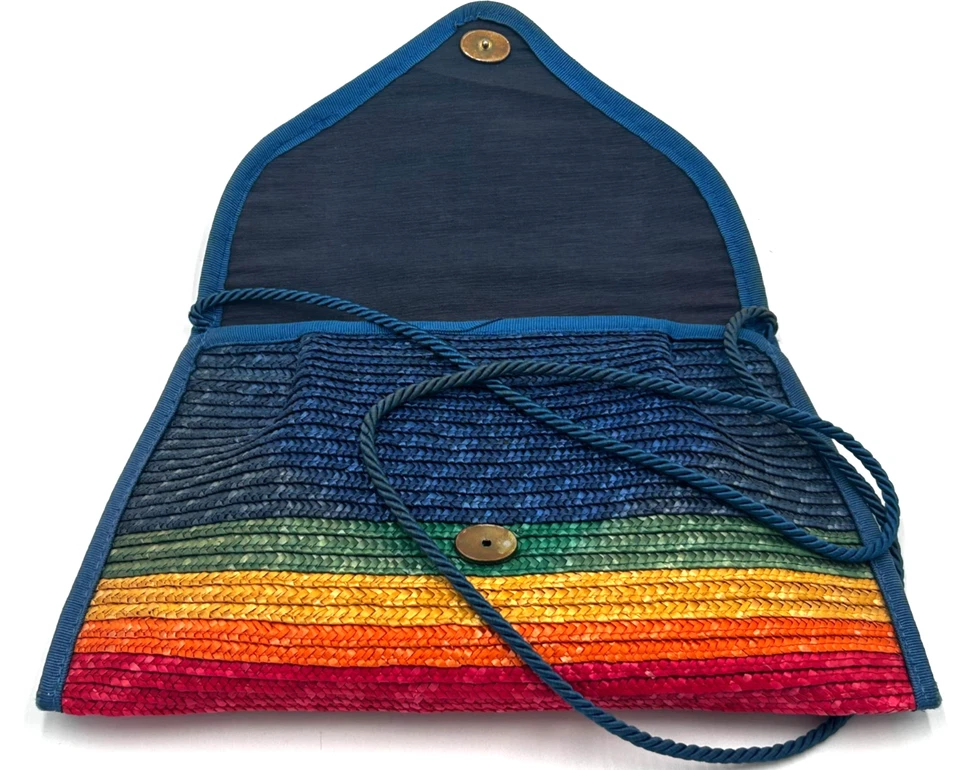 Bolso Bandolera Vintage Liz Claiborne Colorido Tejido Paja Arco Iris  Foto 2 de 4