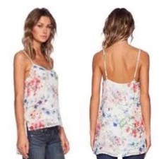Theory Sz P 100 Silk Vaneese O Garden Floral Print Camisole High Low Hem
