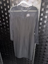 New Tahari black long sleeve midi dress mesh neckline sleeves size 8