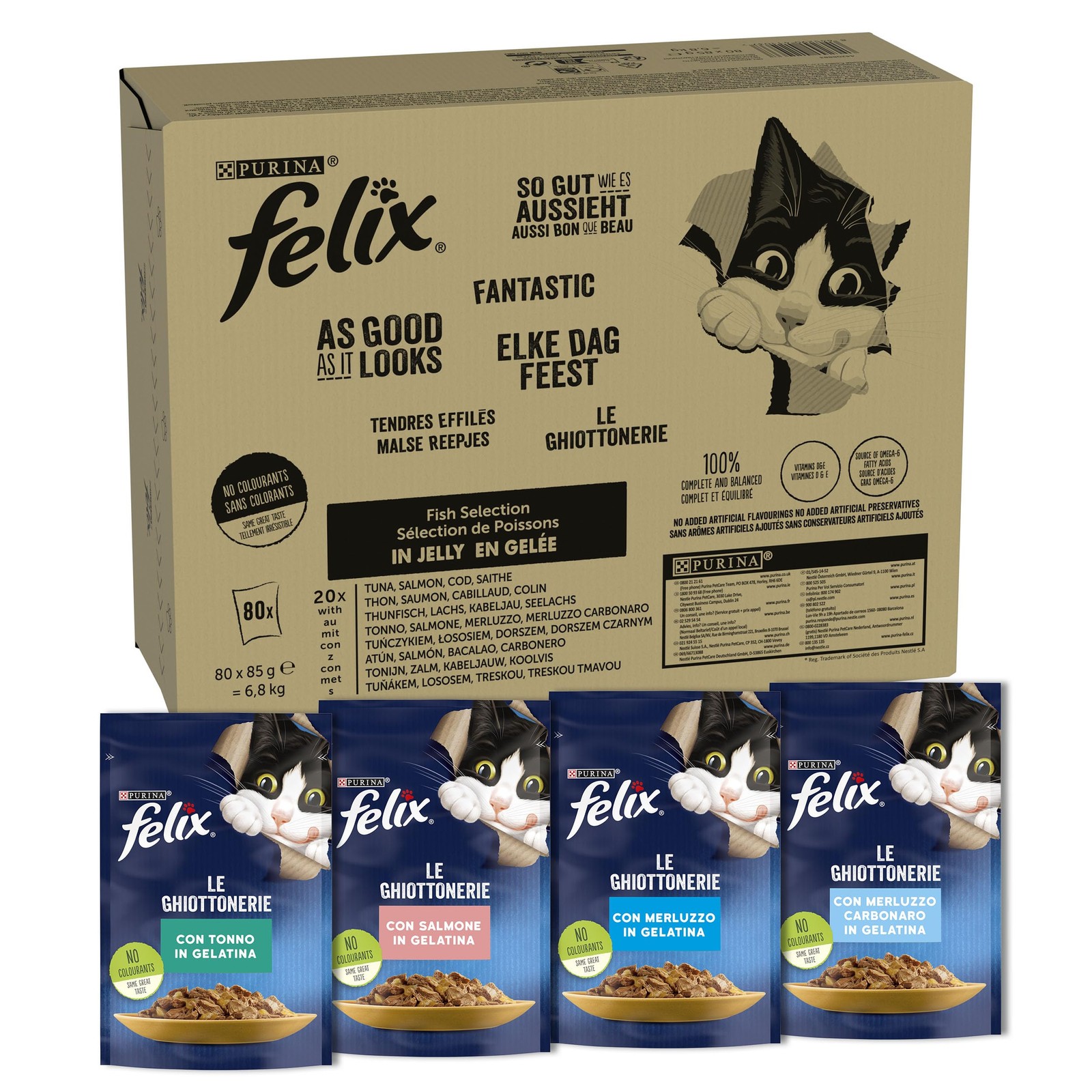 FELIX Le Ghiottonerie Cibo Umido Gatto Adulto Bocconcini in Gelatina con Tonno