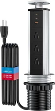 BTU 20W Pop-Up Countertop Outlet 3AC 2USB-A 1USB-C Retractable Power Black/Silve