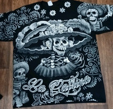 Camiseta Gráfica La Catrina Calavera Para Hombre XL Estampado Completo Día De Los Muertos