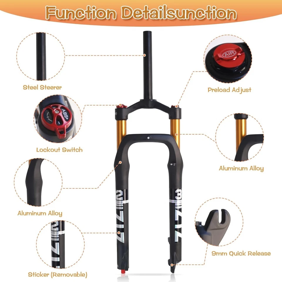 Horquilla de suspensión neumática ZTZ 26 * 4,0 pulgadas Fat Tire MTB, QR 9 mm, buje de 135 mm Foto 3 de 4