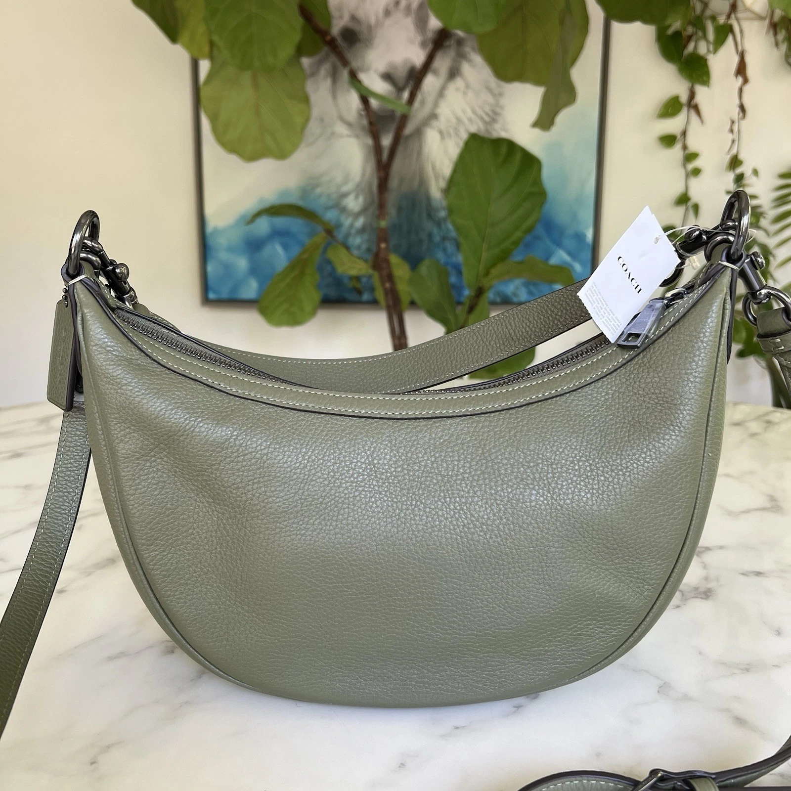 Borsa a tracolla Coach Aria nuova con etichette verde militare pelle ciottoli CO996 $378