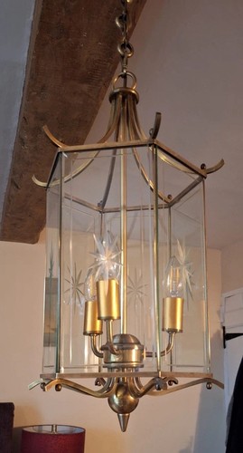 Exquisite riesige Vintage vergoldete Messing geätztes Glas Flur Leuchte Laterne - Bild 1 von 9