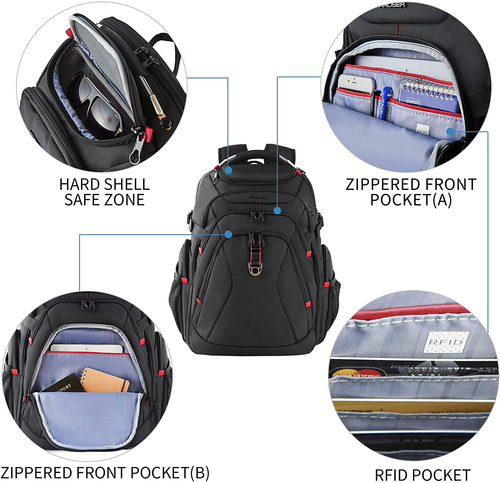 KROSER Travel Laptop Backpack 17.3 Inch XL Computer Backpack with Hard Shell Saf - Afbeelding 3 van 12