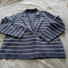 Talbots Plus 2x Summer Med. Weight Sweater Slate Blue Stripe Button NWOT