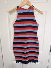 Tory Burch Dress Women's Small Blue Striped Sleeveless Stretch Boho
