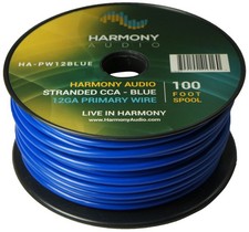 Harmony Car Primary 12 Gauge Power or Ground Wire 100 Feet Spool Blue Cable New