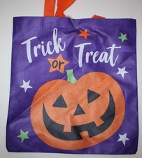 Halloween Trick or Treat Tote Bag Reusable Pumpkin Purple Orange Stars Candy