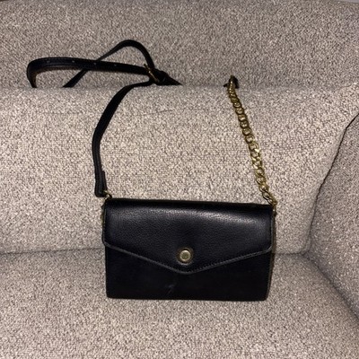 Stella and Max black pebbled leather crossbody with gold chain and leather strap