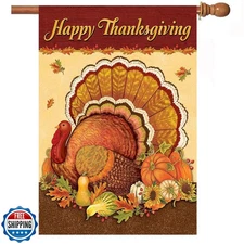 Akeydeco Thanksgiving Flag,Thanksgiving Day Double-Sided Burlap G