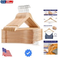 20 Pack Wooden Coat Hangers, Natural Wood Suit Hangers with Non Slip Pant Bar...