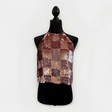 Retrofete NWT Nelly Halter Tank Top Pink Sequin Halter Party Size Small