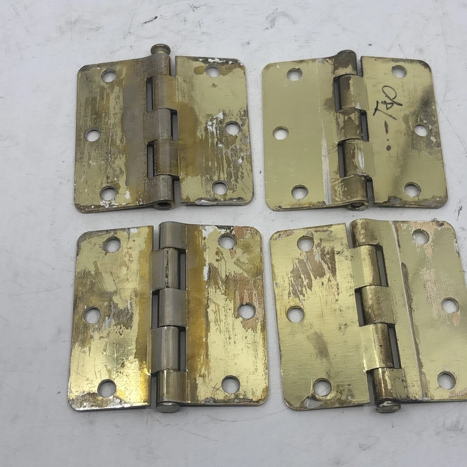 Lote de 4 bisagras de puerta de latón de alta resistencia HAGER EE. UU. de colección borde redondo usadas Foto 4 de 4