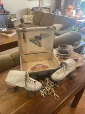 1960s Vintage White Chicago Betty Lytle Hyde Roller Skates Unique Sticker Case
