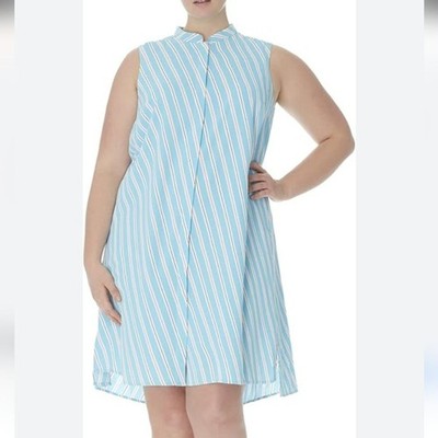 Ann Klein blue white striped preppy plus size summer trapeze short dress  size 2x | eBay