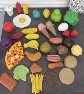 Mixed Lot of 35+ Pieces Plastic Play Food Fruits Vegetables Pizza Eggs Condiment