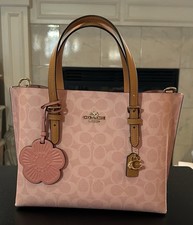 AUTHENTIC COACH PWDR PINK MOLLIE TOTE BAG 25 IN SIGNATURE CANVAS w/ CHARMS CER24