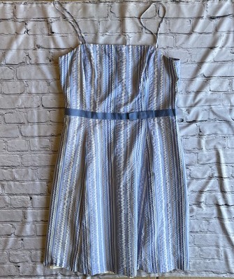 Ann Taylor Seersucker Sun Dress Size 14 Blue Preppy Pastel Easter Classic