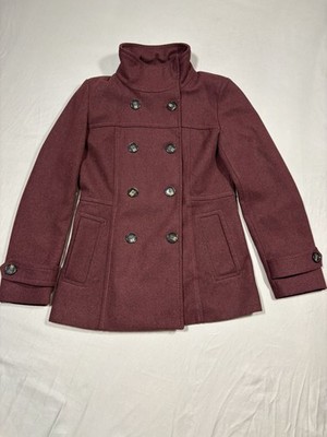 Thread & Supply Maroon Double Breasted Button Up Women s Wool Coat Jacket Size M