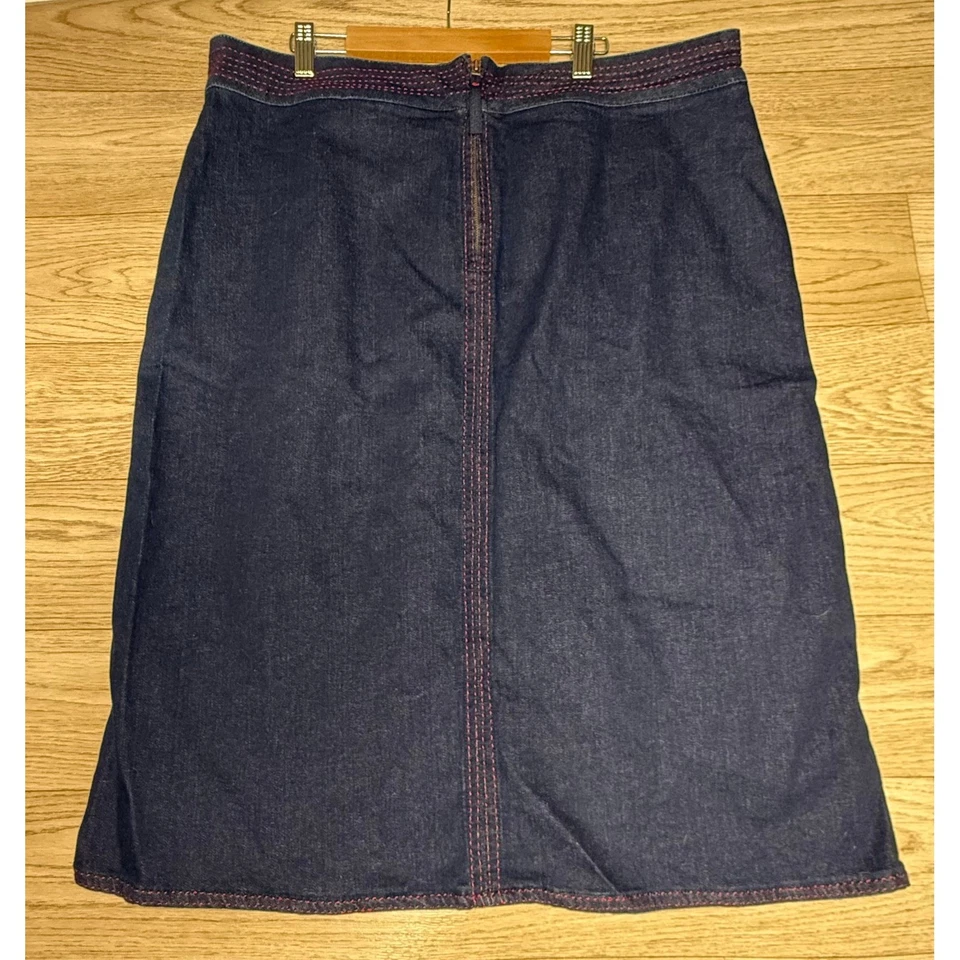 Falda midi denim lavado oscuro Boden US12, costuras en contraste, clásica elegante Foto 4 de 4