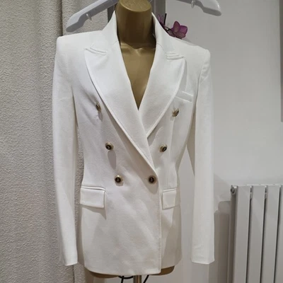 ZARA WHITE DOUBLE BREASTED BLAZER WITH SHOULDER PADS SIZE S - Image 1 of 4