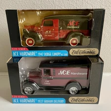 2 NEW Ace Hardware 1:25 Die Cast Coin Banks 1927 Graham Delivery ‘47 Dodge Truck